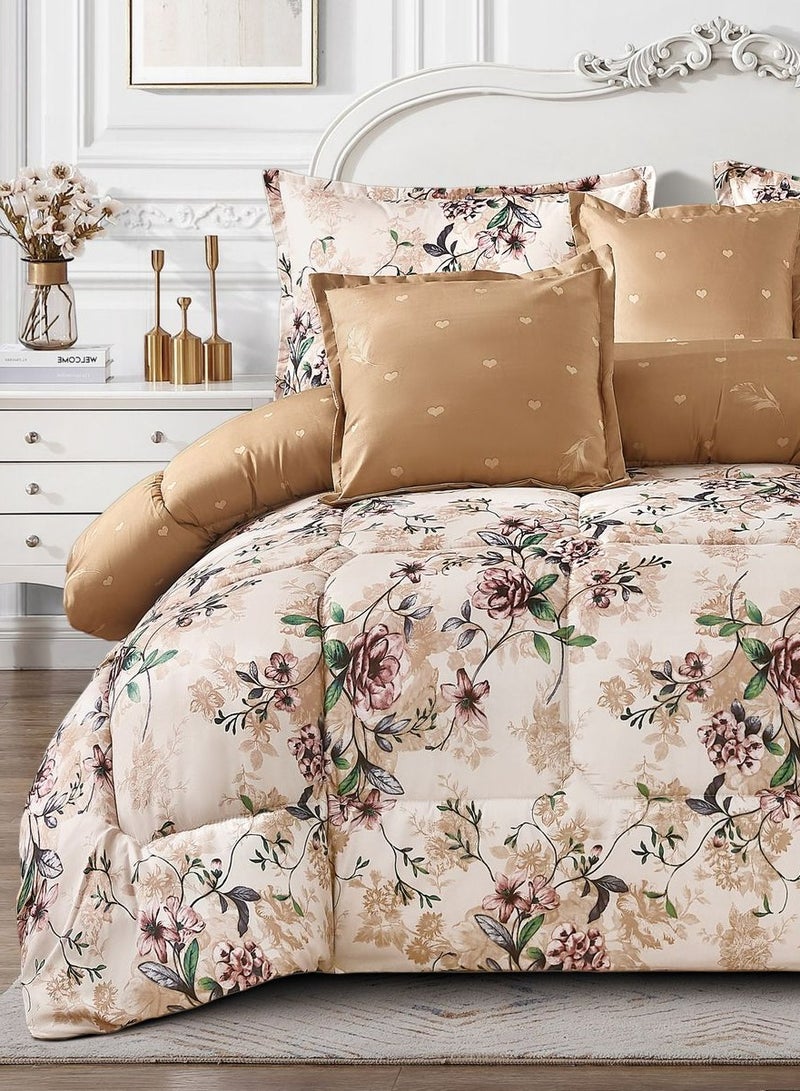 MingLi Summer double bed set, 6 pieces, reversible (floral and striped), fits a 200x200 bed. Includes a 230x250 duvet, a 200x200+40 fitted sheet with elasticated edges, two 80x50 pillowcases, and two 50x50 square pillowcases. - Image 3
