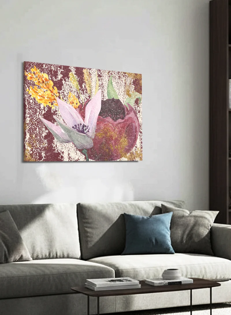 لوحة لوحة كانفاس على إطار خشبي بتصميم تجريدي للزهور