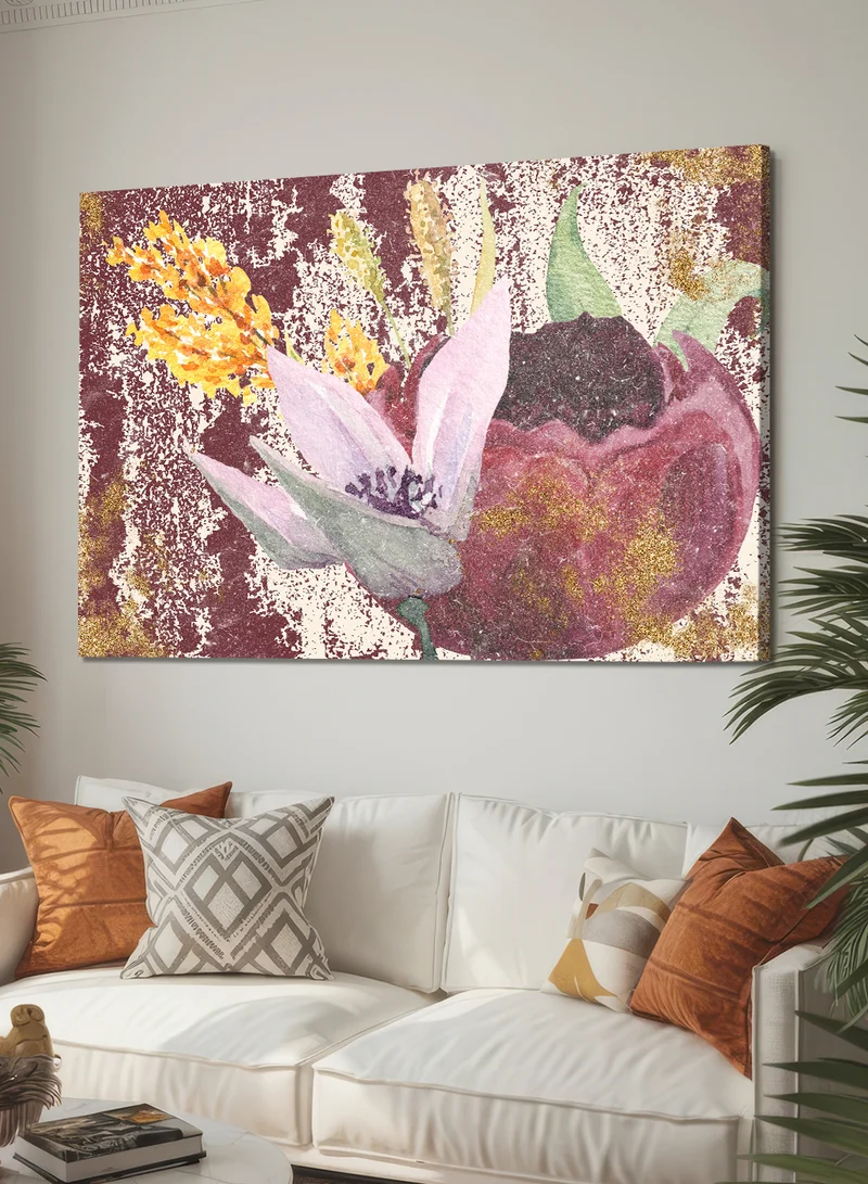 لوحة لوحة كانفاس على إطار خشبي بتصميم تجريدي للزهور