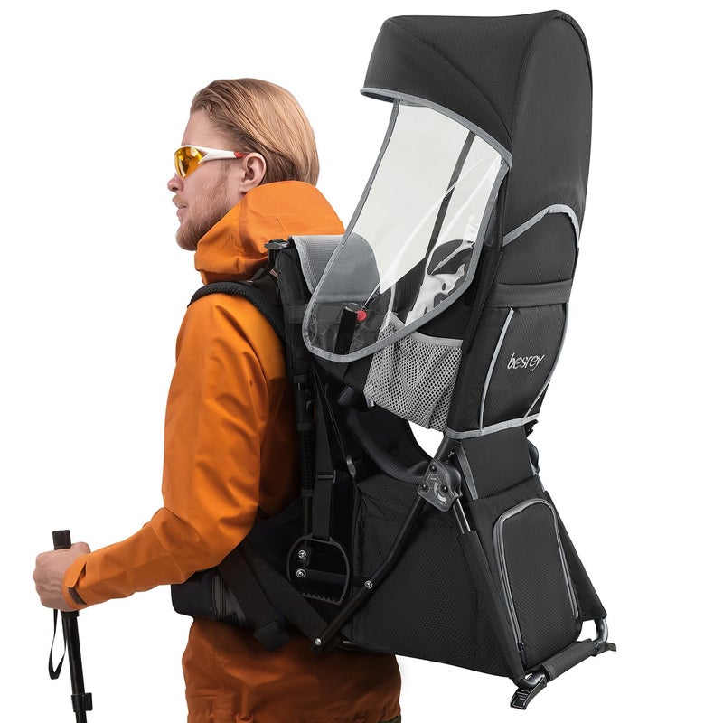 besrey  besrey Baby Backpack Carrier Toddler Hiking Backpack with Safety 3Height Seat Adjustable StrapsWaist Belt Foldable Frame Lightweight Large Capacity Child Carrier for Hiking BlackGrey
