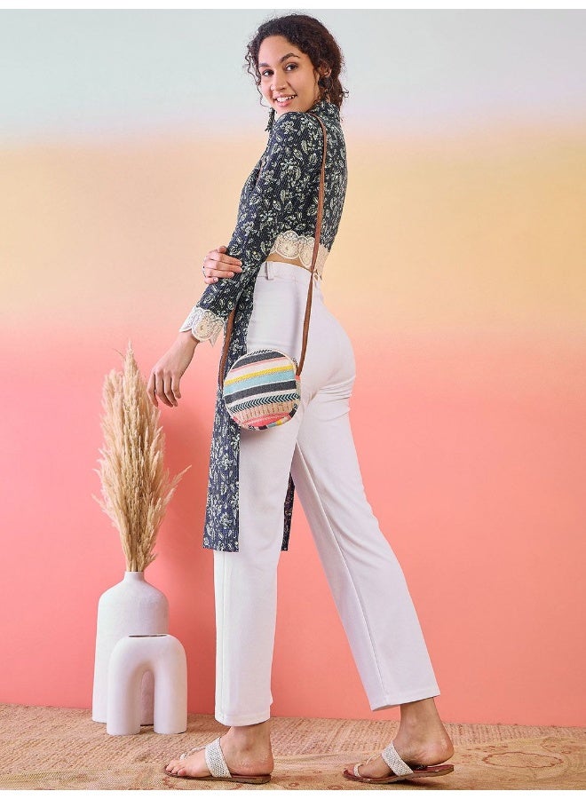 AKS Floral Printed Shirt Collar Cotton Straight Kurta - Image 4