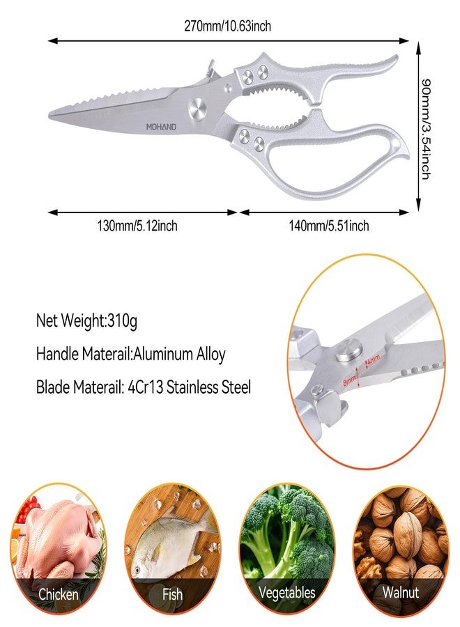 MDHAND Heavy Duty Poultry Shears, Kitchen Food Scissors All Purpose for Meat Cutting, Chicken Fish Fruit Vegetables, Dishwasher Safe Kitchen Shears with Anti-Slip Handle & Safety Lock, Spring Loaded - Image 2