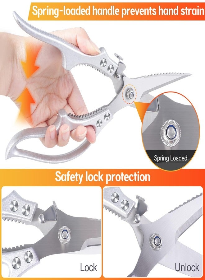 MDHAND Heavy Duty Poultry Shears, Kitchen Food Scissors All Purpose for Meat Cutting, Chicken Fish Fruit Vegetables, Dishwasher Safe Kitchen Shears with Anti-Slip Handle & Safety Lock, Spring Loaded - Image 4