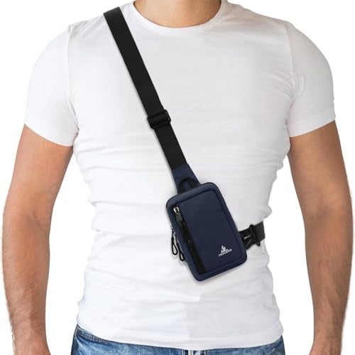 Peicees Small Crossbody Bag for Men Women Mini Sling Bag Travel Running Phone Daypack Cross Body Shoulder Bags with Keyholder, Dark Blue - Image 1