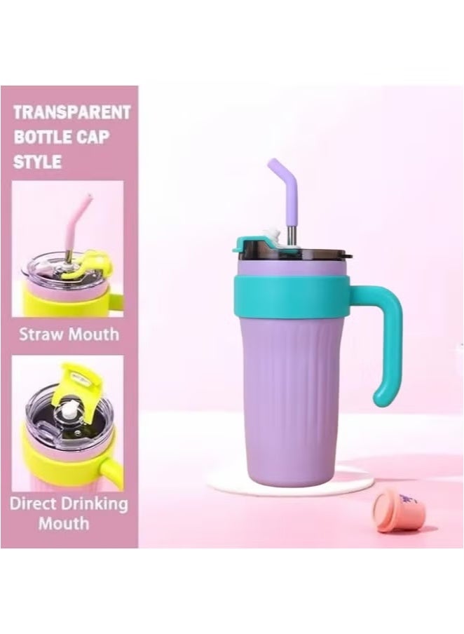 Thermal Mug 860ml made of stainless steel, with handle, lid and insulated straw, for coffee and iced coffee, maintains the temperature hot and cold, suitable for use for travel and the office, Code 5445 - Image 3
