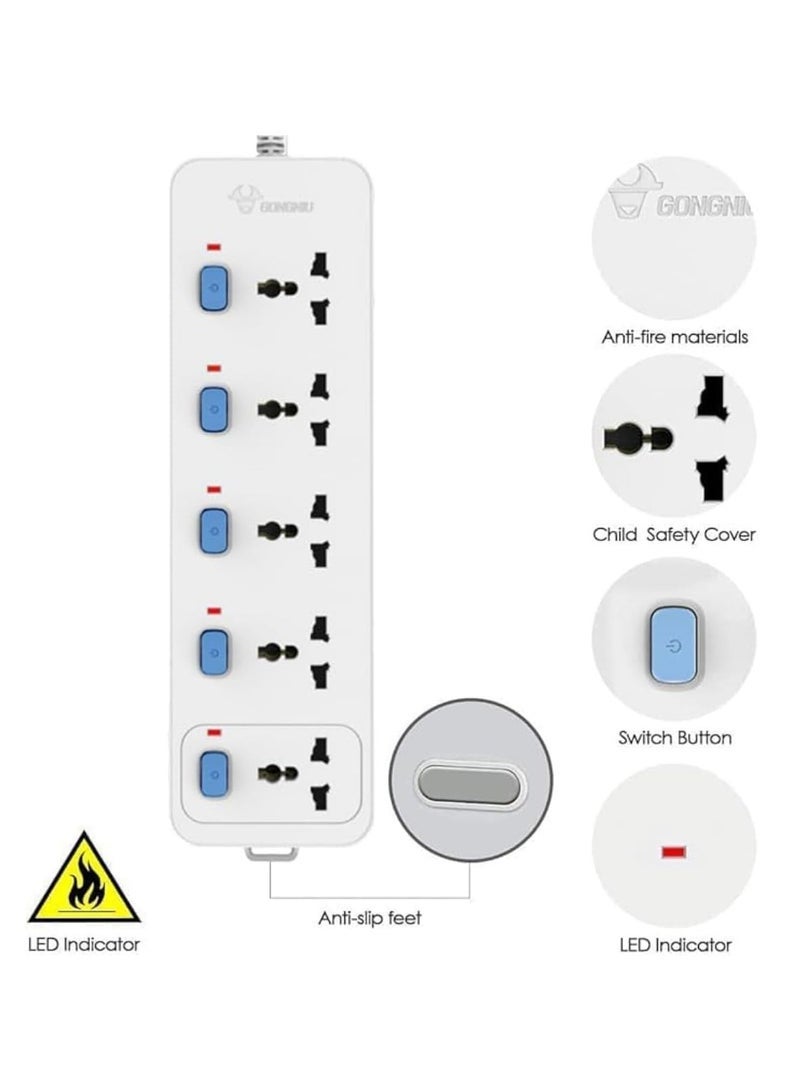 ELTRAZONE White Electric Extension Socket - 5-Way Surge Protected Power Strip with Child Safety Shutters, Individual Switches, LED Indicator, 3M & 5M Long Cord, Universal Compatibility  - Image 3