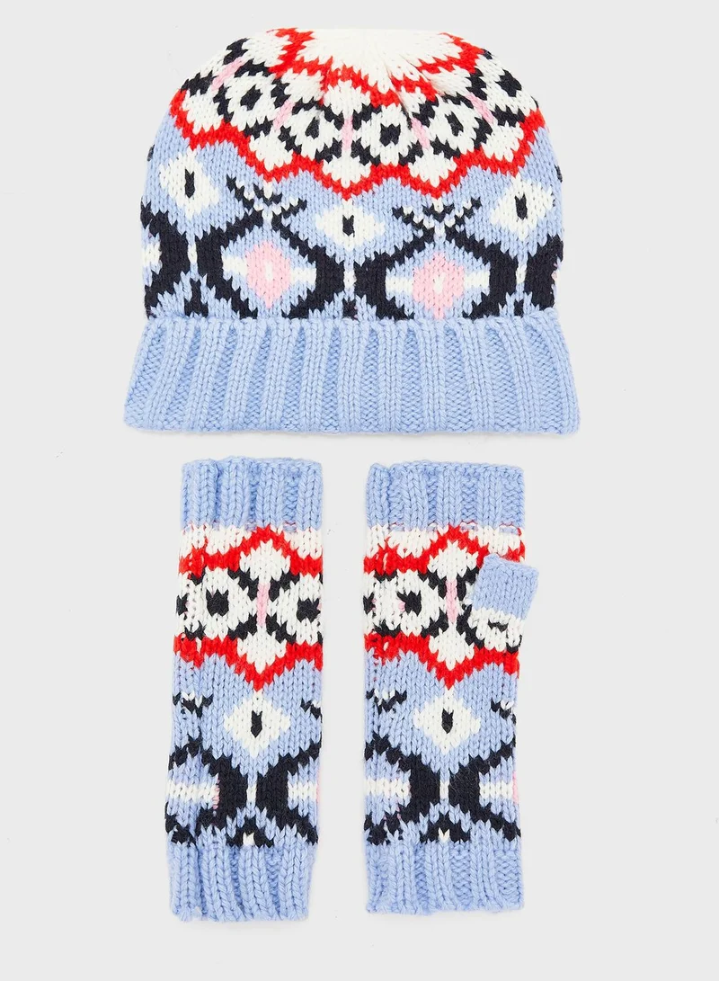 Marks & Spencer Knitted Fair Isle Hat & Gloves Gift Set