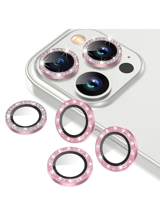 AGVEE 3+3 6 Pack for iPhone 12 Pro Max 6.7" Camera Lens Cover Protector, Bling Diamond & Bling Glitter Metal Ring 9H Tempered HD Glass Camera Cover Protector Film, Bling-Pink - Image 1