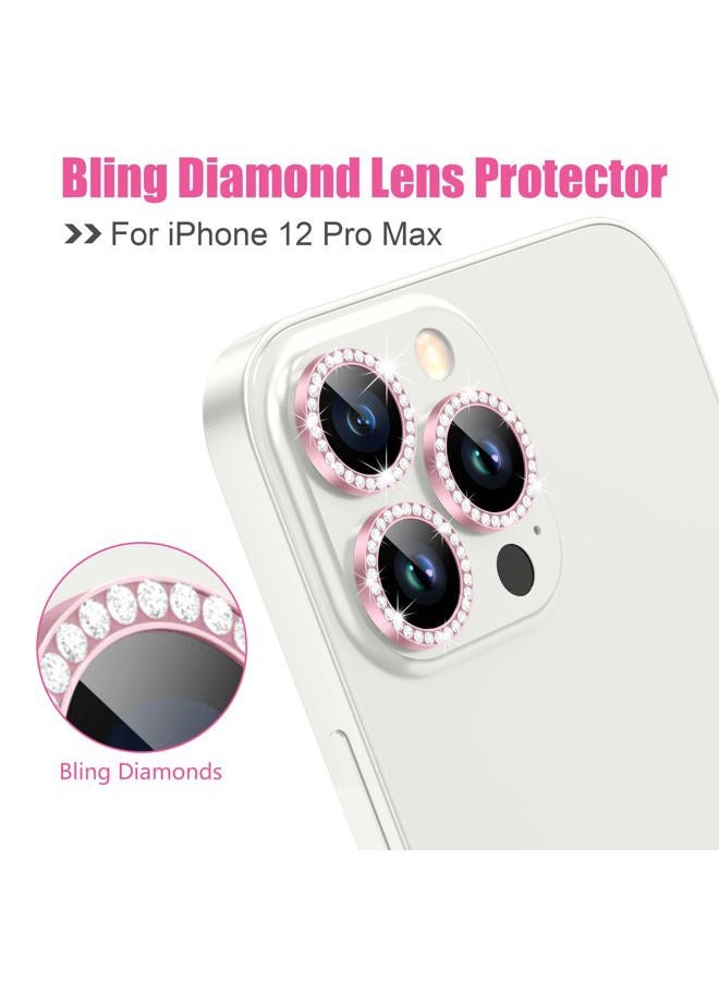 AGVEE 3+3 6 Pack for iPhone 12 Pro Max 6.7" Camera Lens Cover Protector, Bling Diamond & Bling Glitter Metal Ring 9H Tempered HD Glass Camera Cover Protector Film, Bling-Pink - Image 4