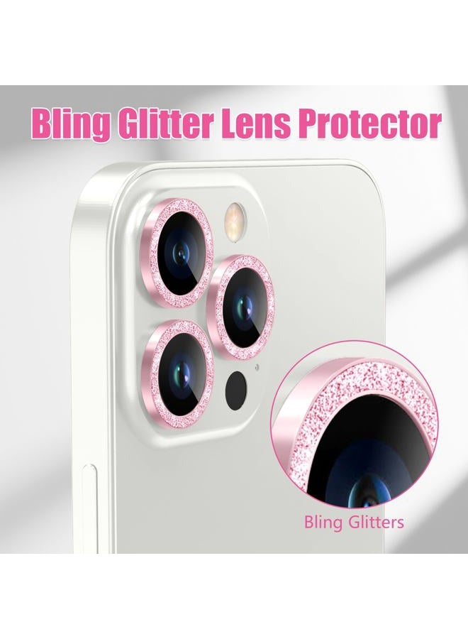 AGVEE 3+3 6 Pack for iPhone 12 Pro Max 6.7" Camera Lens Cover Protector, Bling Diamond & Bling Glitter Metal Ring 9H Tempered HD Glass Camera Cover Protector Film, Bling-Pink - Image 5