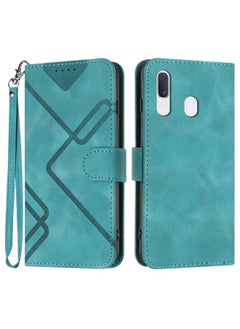 Case Cover For Samsung Galaxy A20 / A30 Line Pattern Skin Feel Leather Phone Case Light Blue