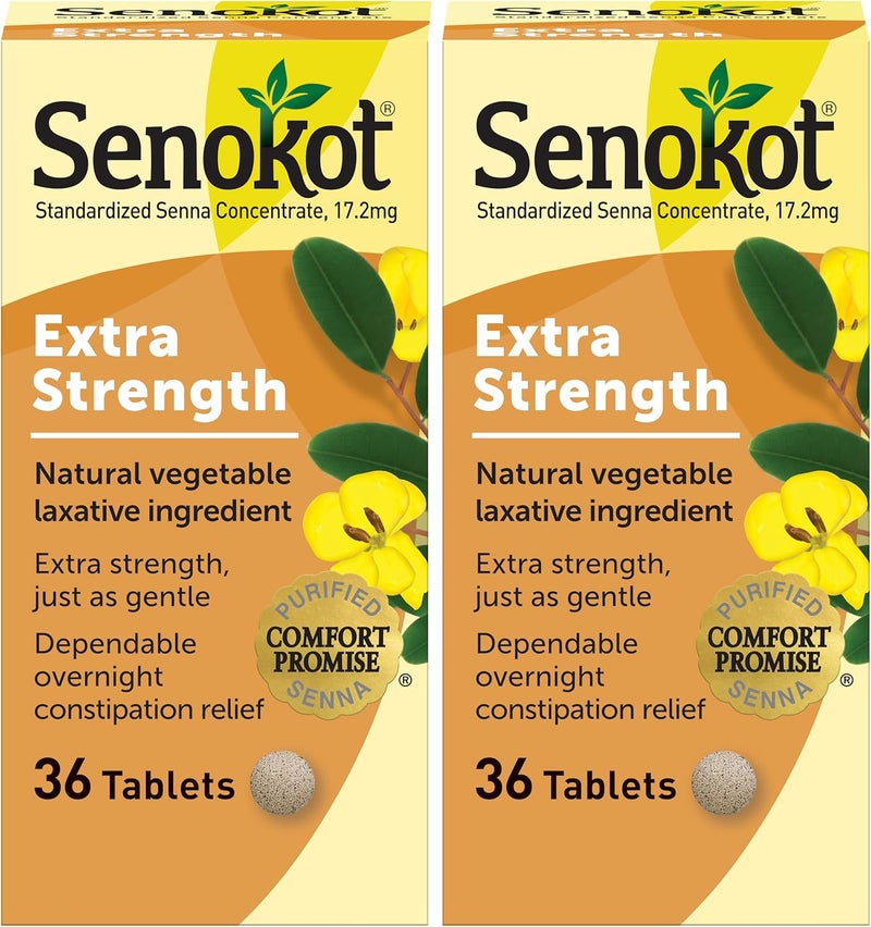 Senokot Senokot Extra Strength Natural Vegetable Laxative for Gentle Overnight Relief Occasional Constipation, 36 Count (Pack of 2)