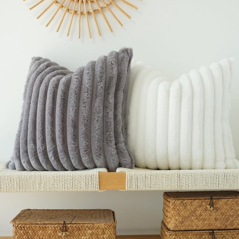 JOJUSIS Pack of 2 Faux Fur Plush Decorative Throw Pillow Covers Couch Cushion Case Soft Pillowcases (Grey, 20 x 20-Inch) - Image 3