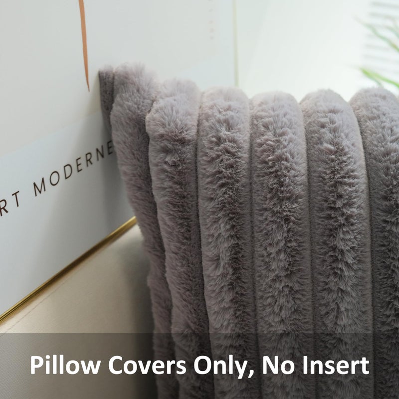 JOJUSIS Pack of 2 Faux Fur Plush Decorative Throw Pillow Covers Couch Cushion Case Soft Pillowcases (Grey, 20 x 20-Inch) - Image 2