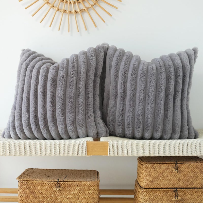 JOJUSIS Pack of 2 Faux Fur Plush Decorative Throw Pillow Covers Couch Cushion Case Soft Pillowcases (Grey, 20 x 20-Inch) - Image 1