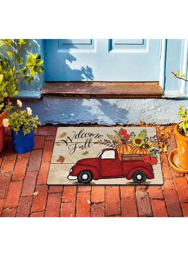 Morigins Welcome Fall Red Truck Autumn Pumpkin Door Mat Indoor Rubber Outdoor Mats Non Slip 18x30 inch - Image 4