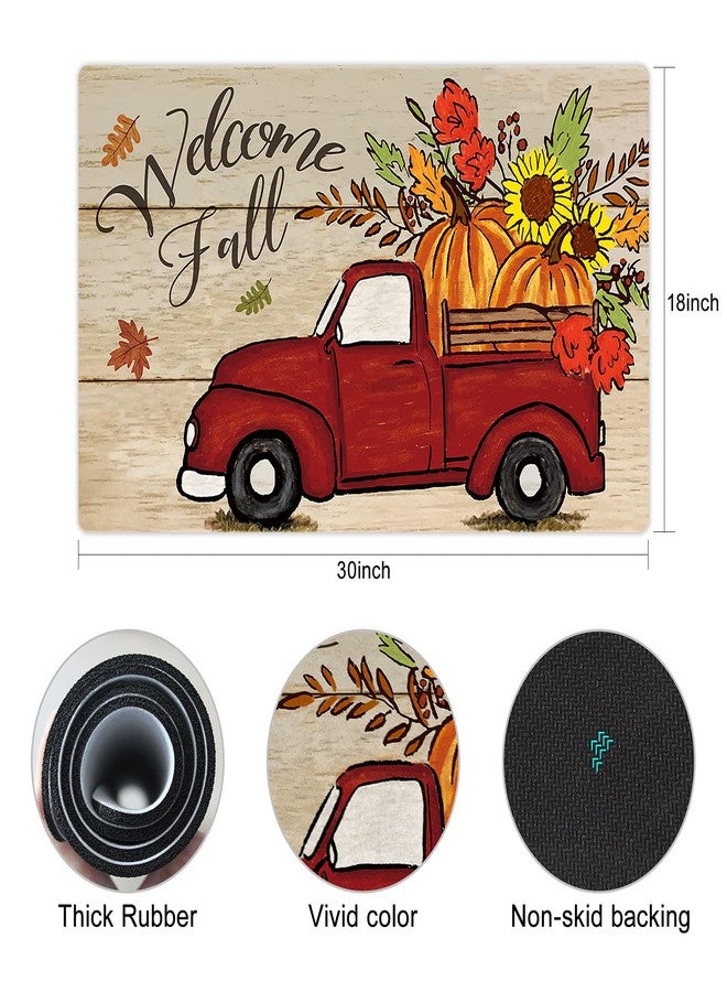 Morigins Welcome Fall Red Truck Autumn Pumpkin Door Mat Indoor Rubber Outdoor Mats Non Slip 18x30 inch - Image 2