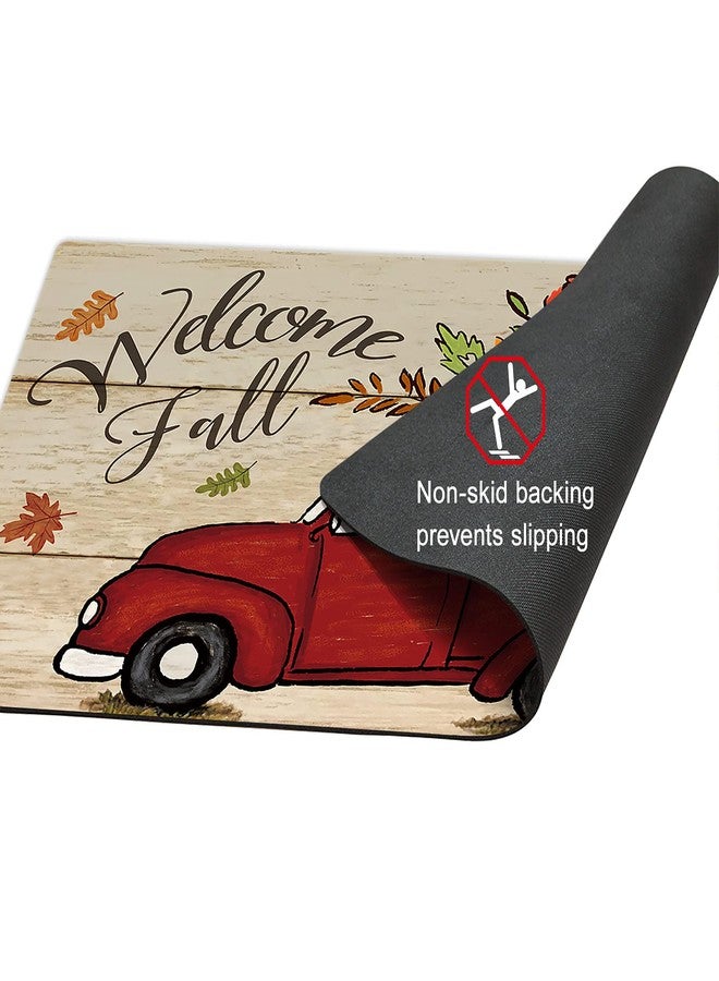 Morigins Welcome Fall Red Truck Autumn Pumpkin Door Mat Indoor Rubber Outdoor Mats Non Slip 18x30 inch - Image 3