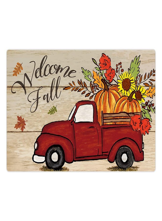 Morigins Welcome Fall Red Truck Autumn Pumpkin Door Mat Indoor Rubber Outdoor Mats Non Slip 18x30 inch - Image 1