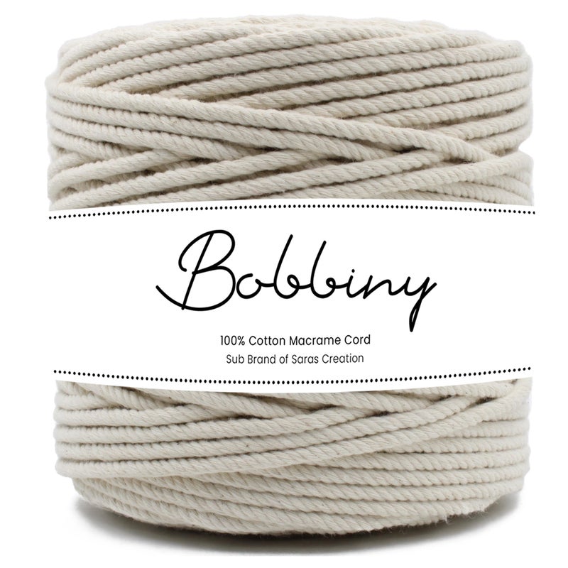 Bobbiny | 3 Ply Twisted Macrame Cotton Cord Dori (Roll Packaging) Thread for Macrame DIY and Other Projects | Off White | 4mm,50 Meter - Image 5