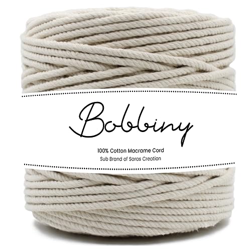 Bobbiny | 3 Ply Twisted Macrame Cotton Cord Dori (Roll Packaging) Thread for Macrame DIY and Other Projects | Off White | 4mm,50 Meter - Image 1