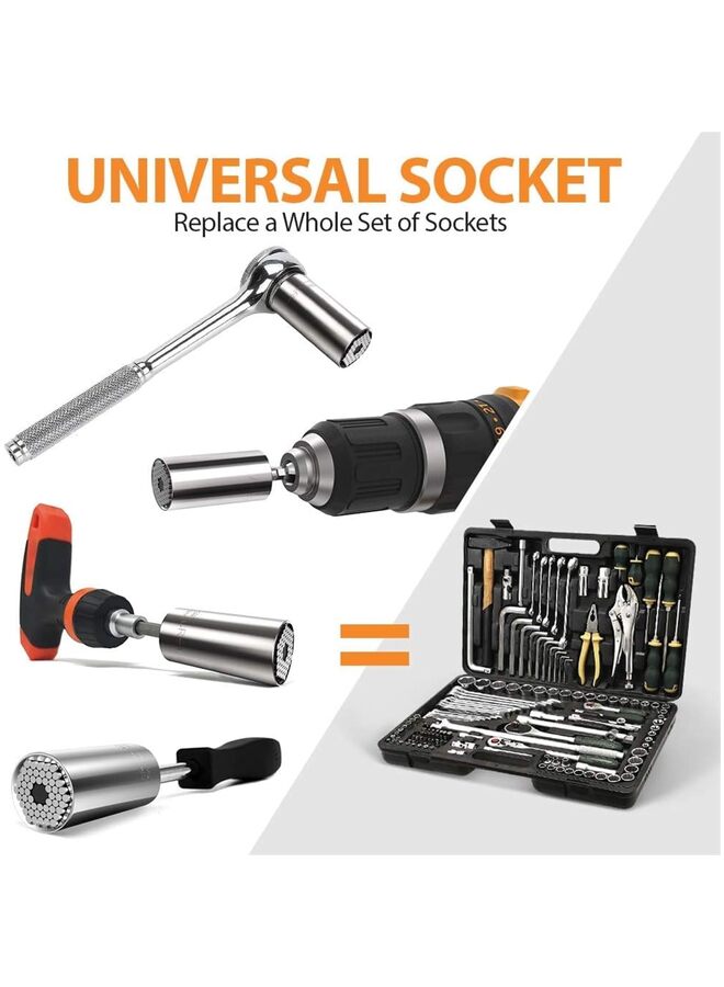 Universal Socket Tool Super Socket Unscrew Any Bolt for Wrench Ratchet Adjustable Socket Drill with Adapter Gifts for Him Men Husband Boyfriend (Silver) - Image 3