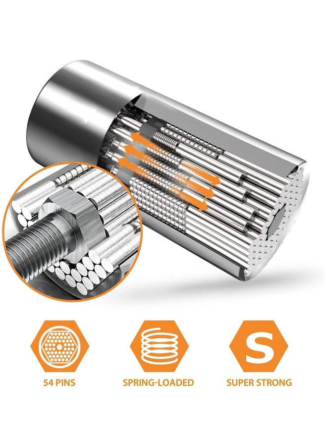 Universal Socket Tool Super Socket Unscrew Any Bolt for Wrench Ratchet Adjustable Socket Drill with Adapter Gifts for Him Men Husband Boyfriend (Silver) - Image 2