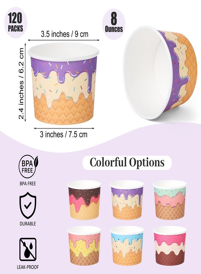 Aodaer 120 Pack 8 Ounces Disposable Ice Cream Containers Sundae Bowls Tea Party Decorations Summer Snack Cups Paper Dessert Yogurt Bowl Snack Bowls Cups for Dessert Yogurt Party Bar Supplies - Image 2