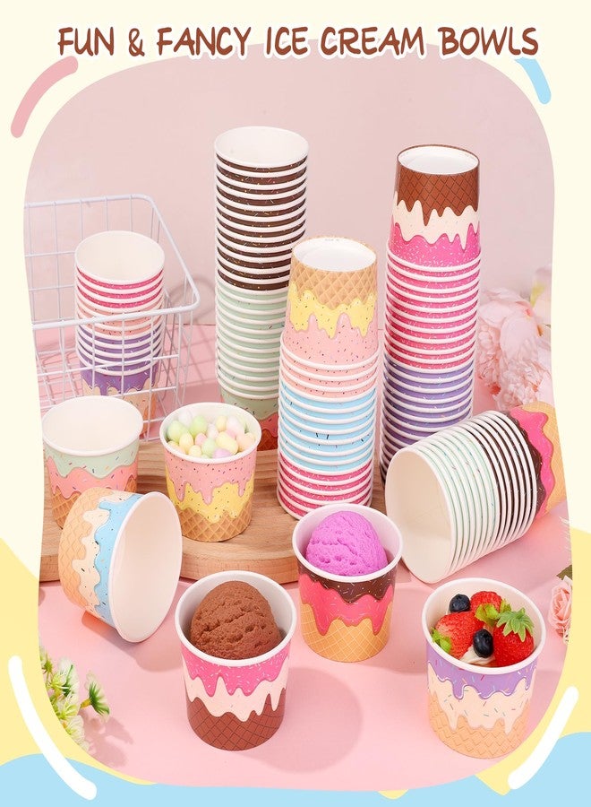 Aodaer 120 Pack 8 Ounces Disposable Ice Cream Containers Sundae Bowls Tea Party Decorations Summer Snack Cups Paper Dessert Yogurt Bowl Snack Bowls Cups for Dessert Yogurt Party Bar Supplies - Image 3
