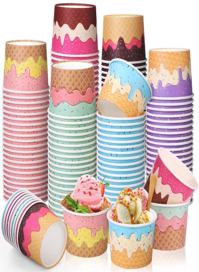 Aodaer 120 Pack 8 Ounces Disposable Ice Cream Containers Sundae Bowls Tea Party Decorations Summer Snack Cups Paper Dessert Yogurt Bowl Snack Bowls Cups for Dessert Yogurt Party Bar Supplies - Image 1
