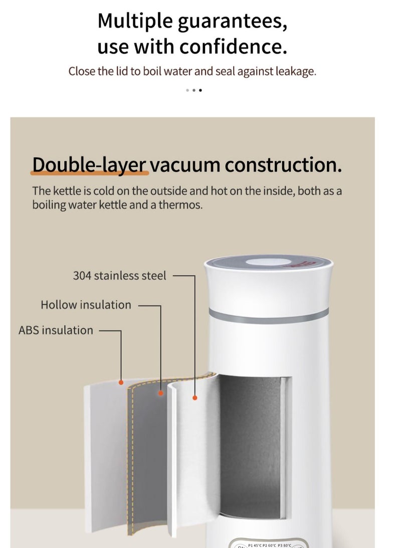 KASTWAVE Travel Kettle Electric Small - Portable Kettle for Travel - Mini Hot Water Boiler/Maker/Warmer/Heater for Tea - Small Size One Cup Bottle/Thermos for Boil Water Single/Personal, White - Image 3