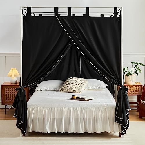 AIKASY Black Canopy Bed Curtains with Top Ties and Tie Backs for Bedroom Decoration - Queen Size Bed Curtains with Windproof and Lightproof Features - Image 2