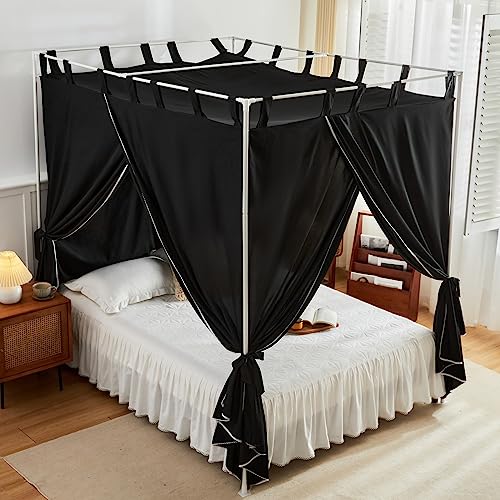 AIKASY Black Canopy Bed Curtains with Top Ties and Tie Backs for Bedroom Decoration - Queen Size Bed Curtains with Windproof and Lightproof Features - Image 3