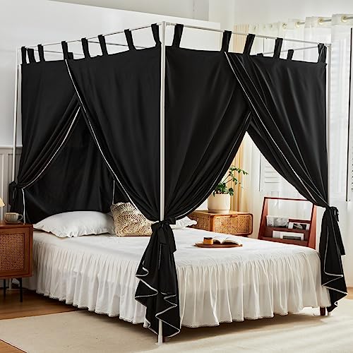 AIKASY Black Canopy Bed Curtains with Top Ties and Tie Backs for Bedroom Decoration - Queen Size Bed Curtains with Windproof and Lightproof Features - Image 1