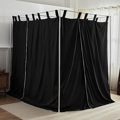 AIKASY Black Canopy Bed Curtains with Top Ties and Tie Backs for Bedroom Decoration - Queen Size Bed Curtains with Windproof and Lightproof Features - Image 5