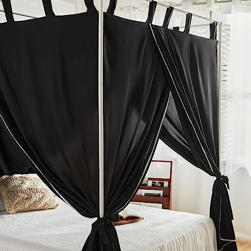 AIKASY Black Canopy Bed Curtains with Top Ties and Tie Backs for Bedroom Decoration - Queen Size Bed Curtains with Windproof and Lightproof Features - Image 4