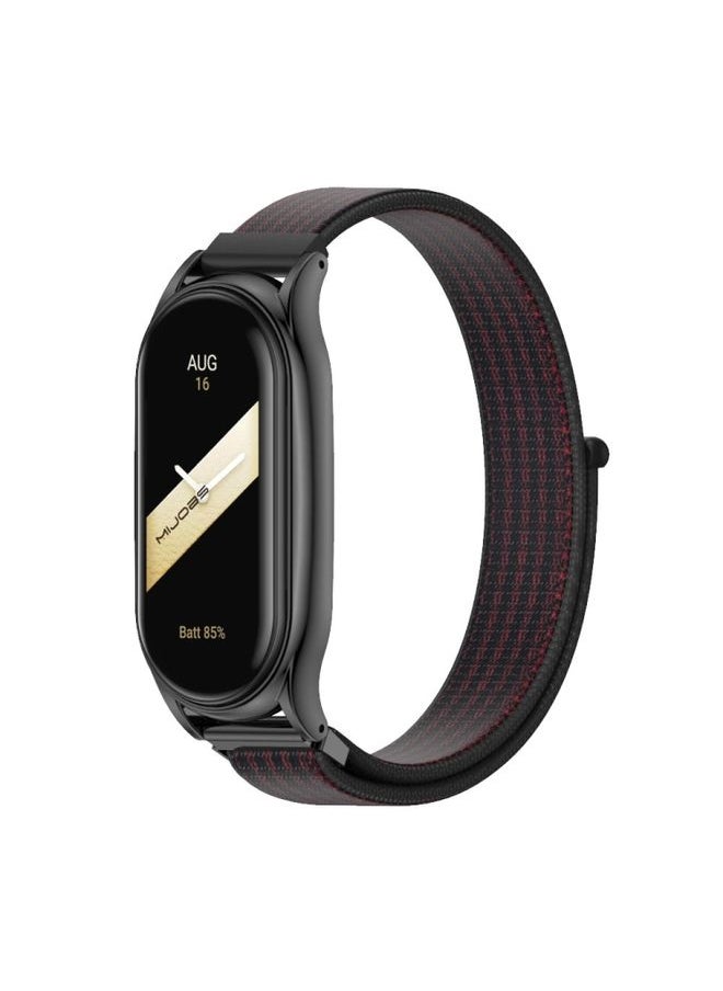 Generic Replacement Strap For Xiaomi Mi Band 8 Mijobs Plus Case Breathable Nylon Loop Watch Band Black Red 