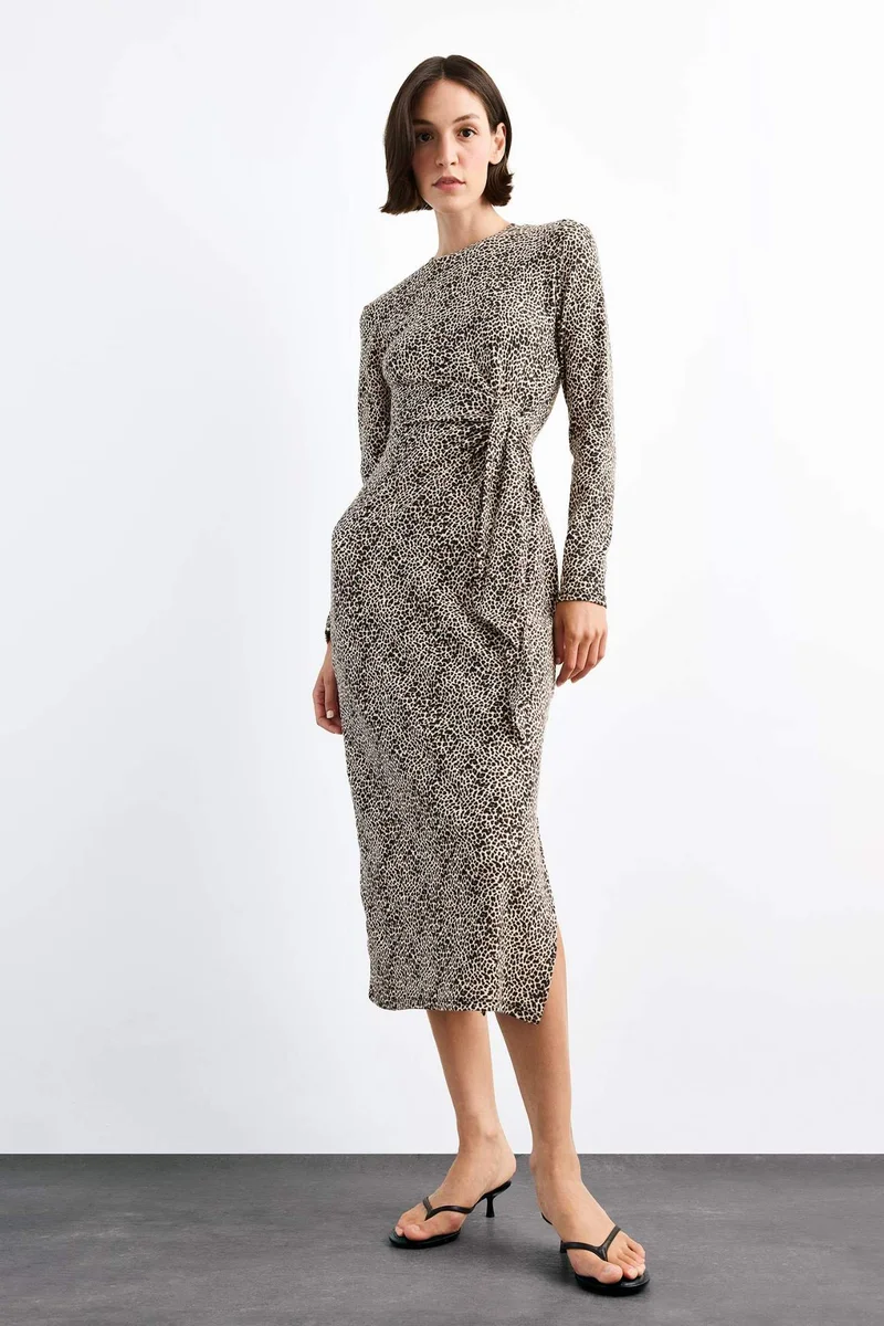 ديفاكتو Leopard Twill Maxi Dress