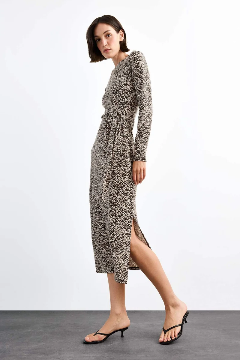 ديفاكتو Leopard Twill Maxi Dress