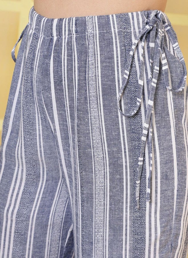Rue Collection Striped Pure Cotton Top And Trousers For Women - Image 3