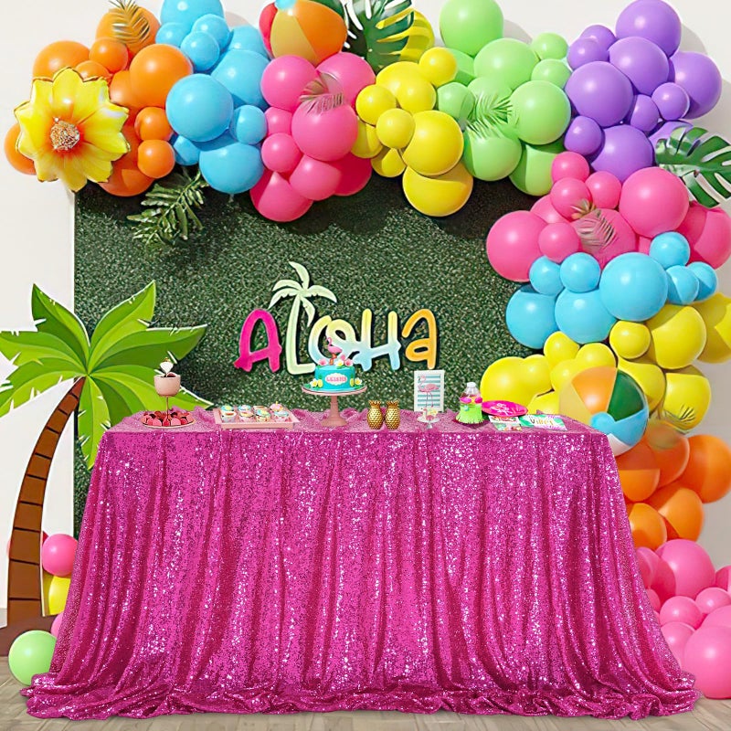 QueenDream Sparkly Sequin Tablecloth - Fuchsia Table Cloth 50x80 Inches Rectangle Table Overlay Fabric for Birthday Parties Baby Shower Decoration - Image 1
