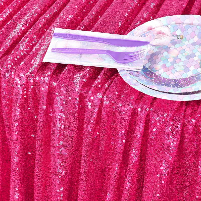 QueenDream Sparkly Sequin Tablecloth - Fuchsia Table Cloth 50x80 Inches Rectangle Table Overlay Fabric for Birthday Parties Baby Shower Decoration - Image 4