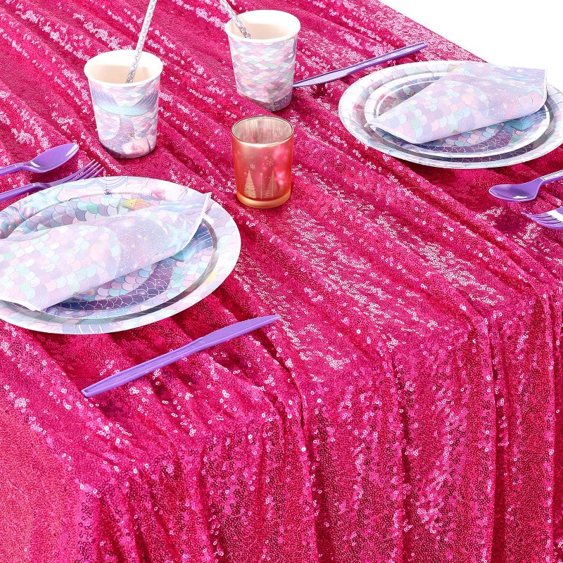 QueenDream Sparkly Sequin Tablecloth - Fuchsia Table Cloth 50x80 Inches Rectangle Table Overlay Fabric for Birthday Parties Baby Shower Decoration - Image 3