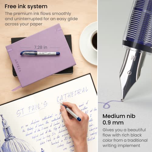 ARTEZA Disposable Fountain Pens, Pack of 12, Medium 0.9-mm Nib, Smooth-Writing Quick-Drying Blue Ink Pen, Art Supplies for Professionals, Students, and Hobbyists - Image 3