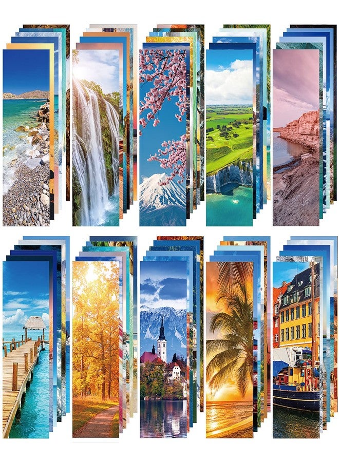 Chinco 120 Pieces Adventure Cool Bookmarks for Men 60 Design Adventure Themed Book Markers Bulk for Adults Landscape Set for Boys Students Classroom Gift from Teacher - Image 1