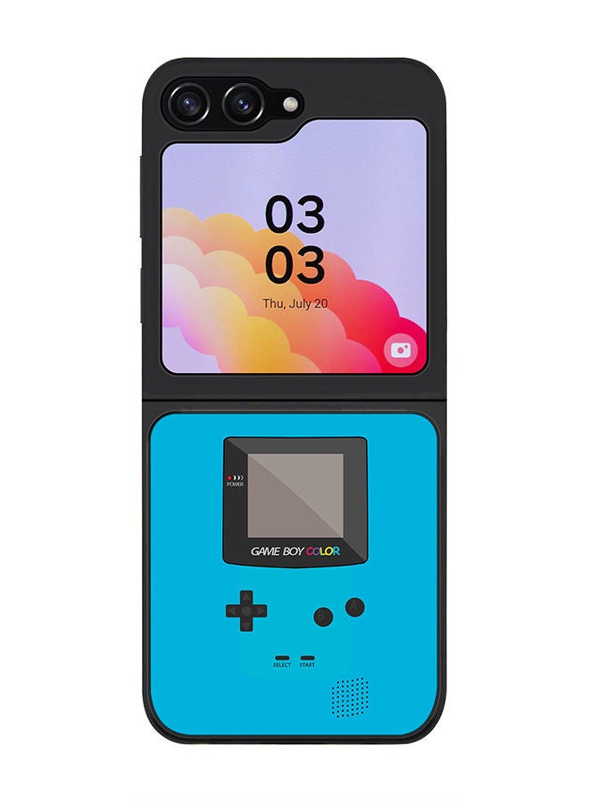 Stylizedd Rugged Black edge case for Samsung Galaxy Z Flip5, Slim fit Soft Case Flexible Rubber Edges Anti Drop TPU Gel Thin Cover -  Gameboy Color - Blue - Image 1