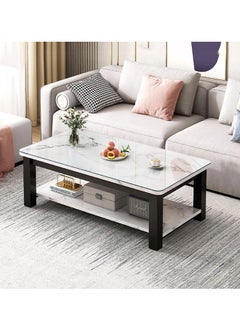 NKX White Marble finish with Black Frame Top 2 Tier Modern Living Room Home Sofa Table  - Image 2
