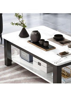 NKX White Marble finish with Black Frame Top 2 Tier Modern Living Room Home Sofa Table  - Image 5