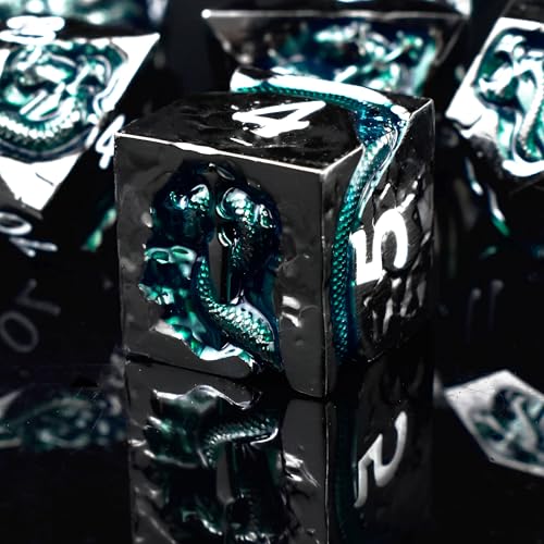 RULE DICE Metal DND Dice Set with Serpents Cunning Design 7 Polyhedral Solid DD Dice Balanced Metal Dice for Dungeons and Dragons RPG Role Playing Games - Image 1