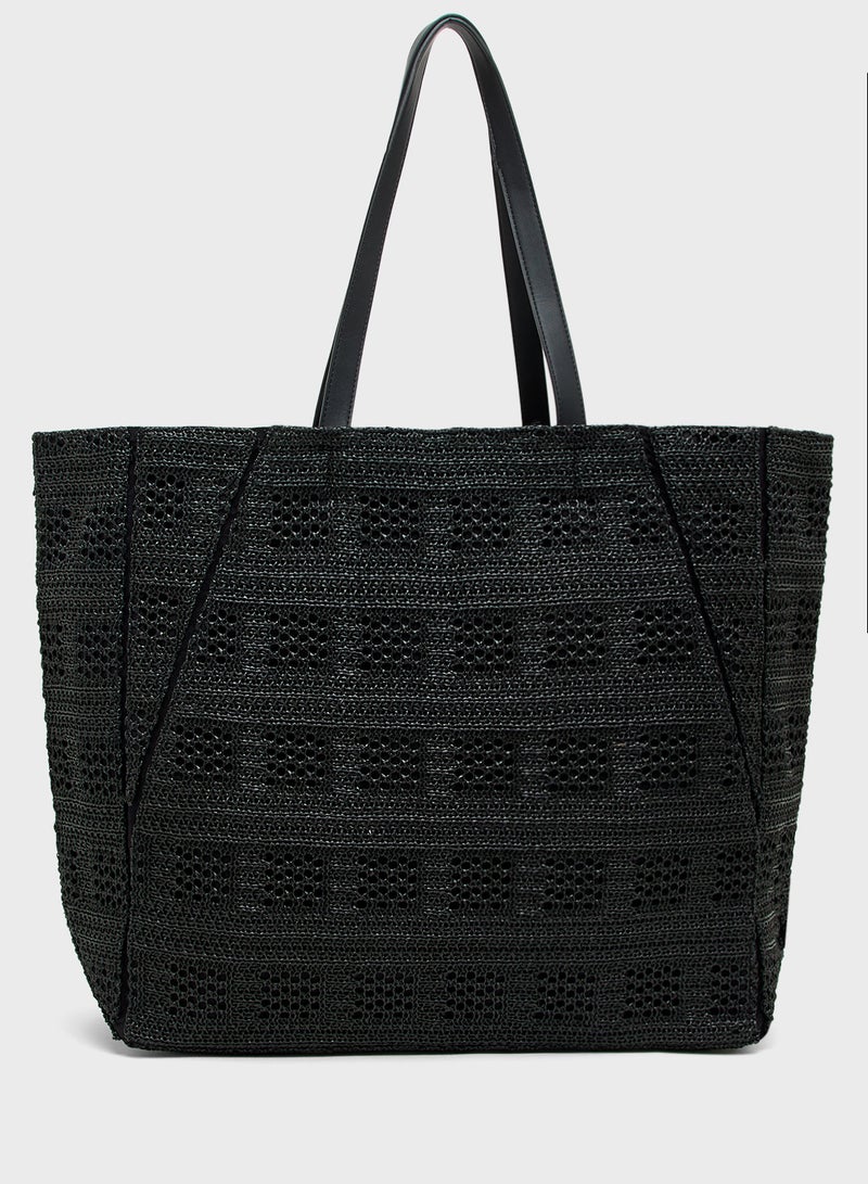 Ted Baker Raffia Straw Collapsible Puzzle Tote  - Image 3